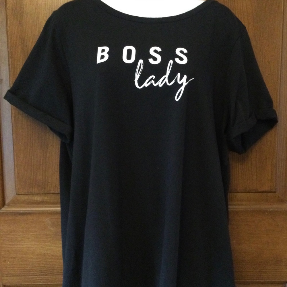 ‘Boss Lady’ Black Tee Shirt, Size 1X (18W-20W)